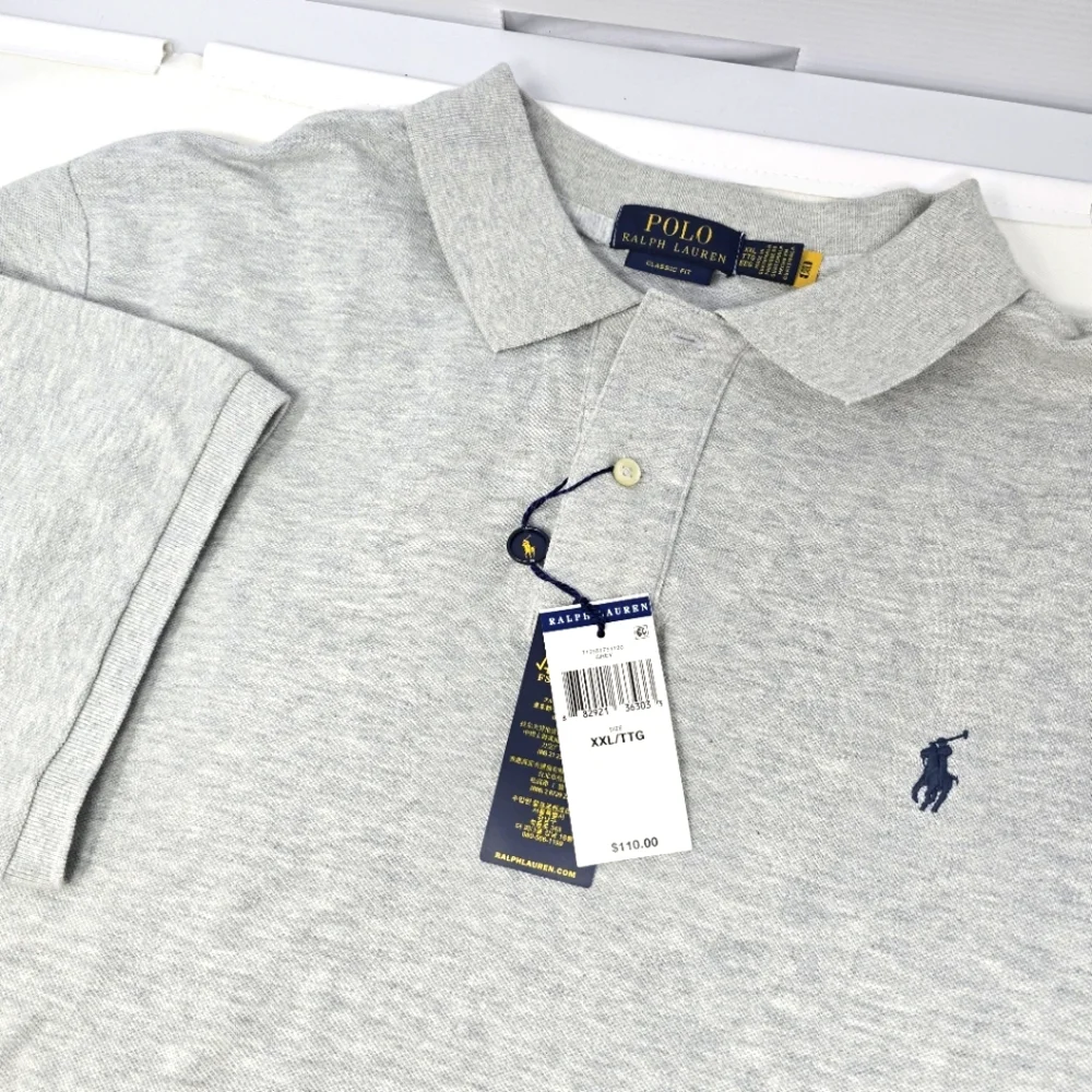 NWT Polo Ralph Lauren Polo Shirt Gray Pique Short Sleeve Men's 2XL Classic Fit.